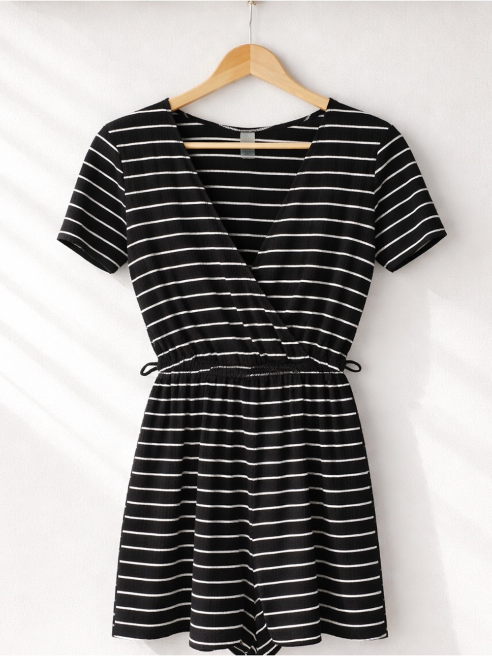 Black & White Striped Short Sleeve Romper